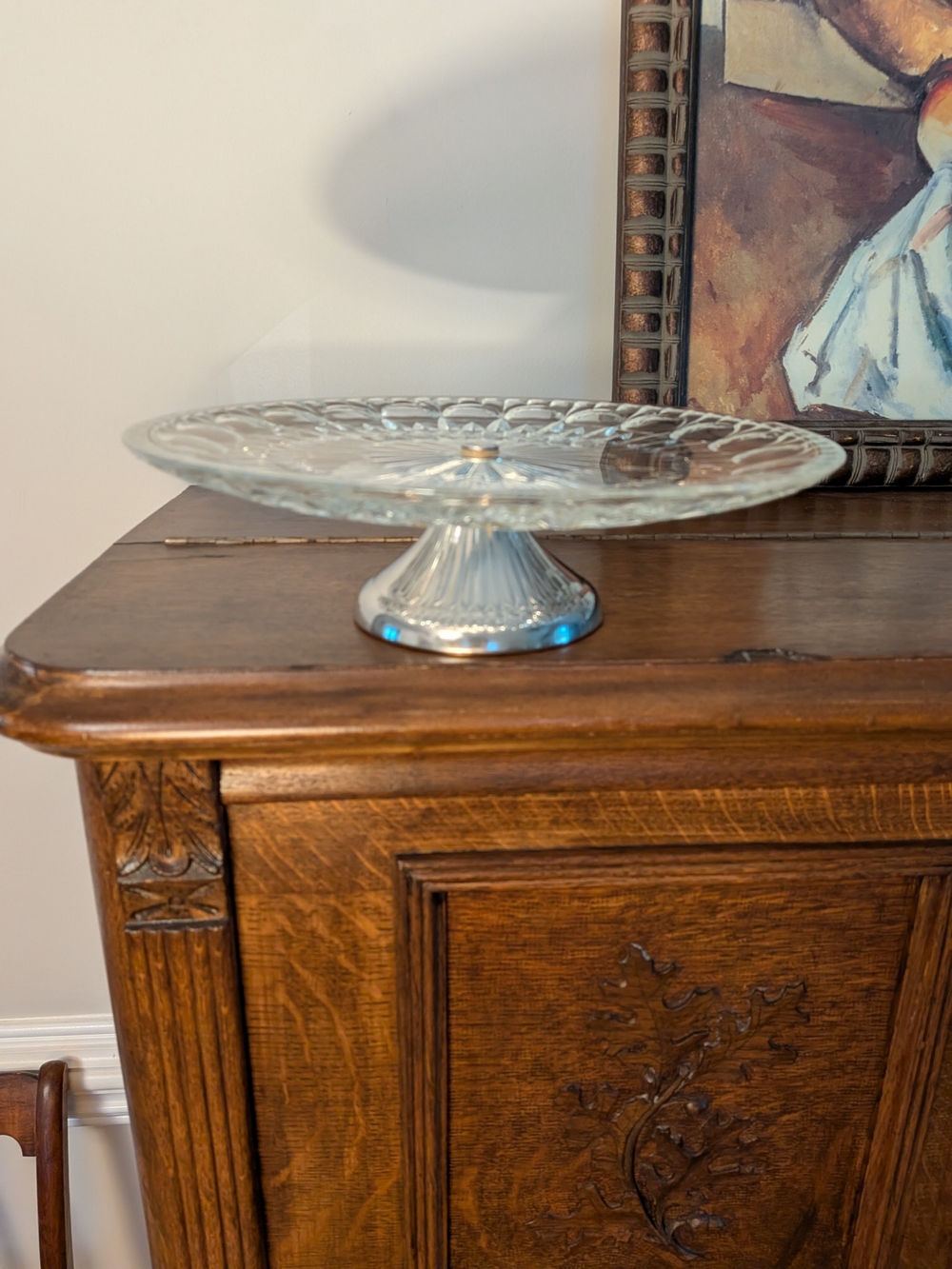 Silver Glass-Top Pedestal Cake Stand - Elegant Serving Platter, Riser - Picture 5 of 8